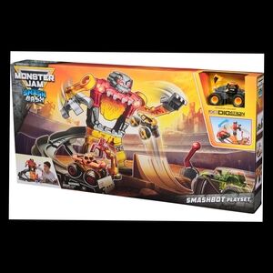 Monster Jam Smash & Bash SmashBot Playset with Launcher and Monster Truck-NEW